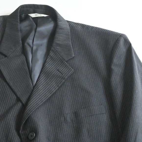 Versini 47R 48R 42x30 Black Striped 100% Wool Mens Jacket Pants Suit